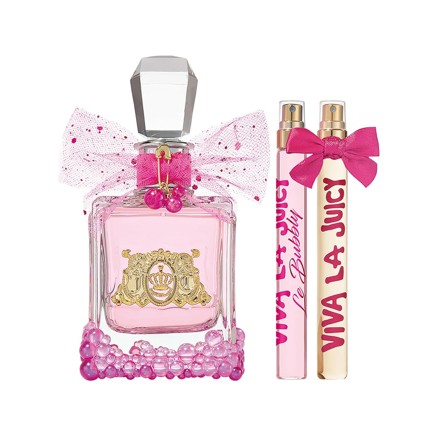 Juicy Couture Viva La Juicy Le Bubbly, Eau de Parfum für Damen, Zerstäuber, Taschenformat, Taschenzerstäuber, fruchtiger und leckerer Duft, rosa Beeren, Jasmin, Vanille, Damenduft-Set