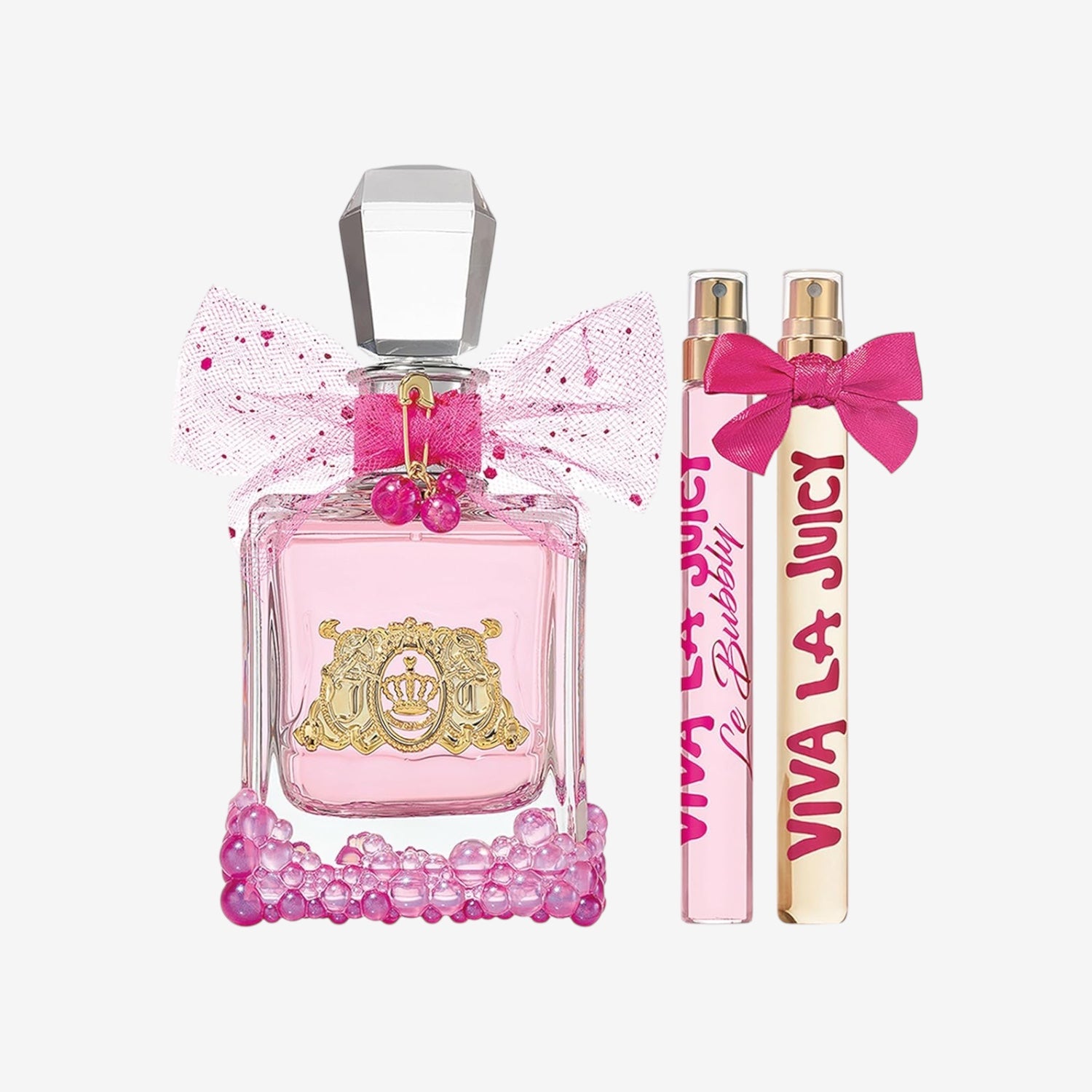 Juicy Couture Viva La Juicy Le Bubbly, Eau de Parfum für Damen, Zerstäuber, Taschenformat, Taschenzerstäuber, fruchtiger und leckerer Duft, rosa Beeren, Jasmin, Vanille, Damenduft-Set