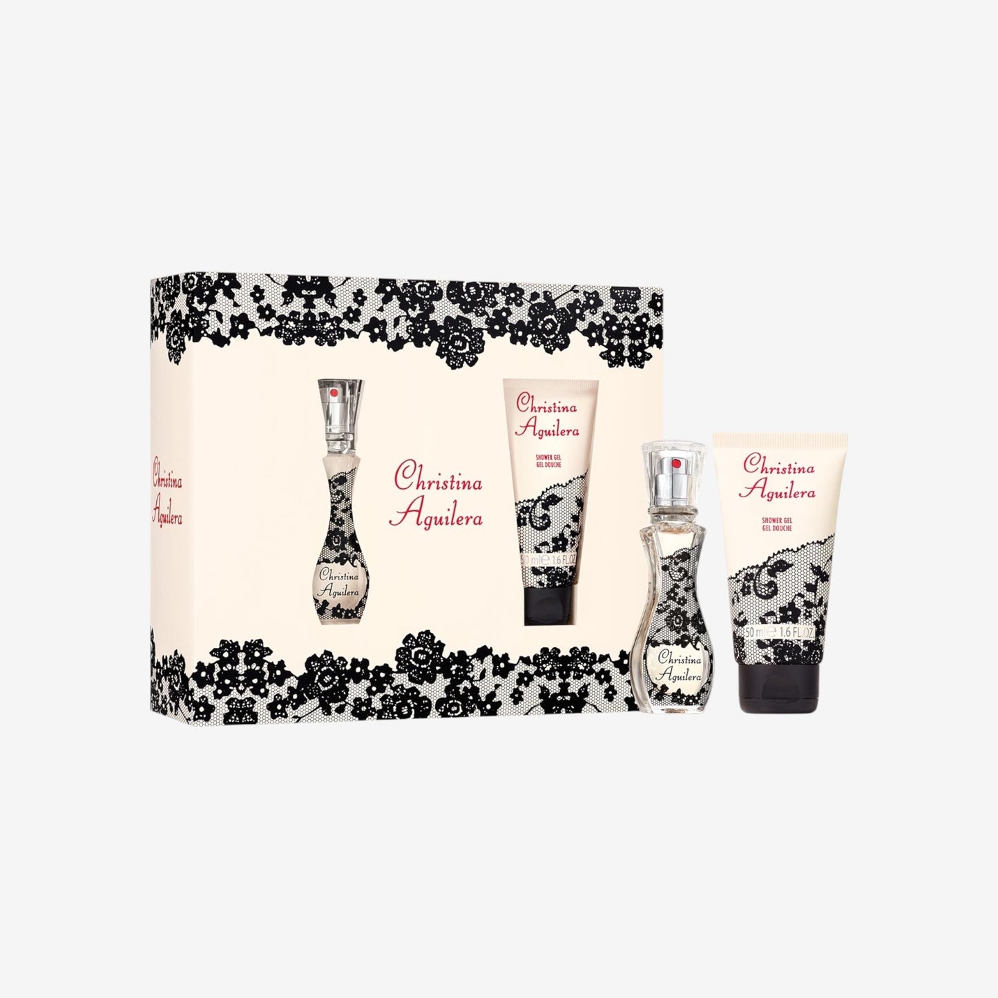 Christina Aguilera – Signature Geschenkset 2-teilig; floraler Amber-Duft; schwarzer Johannisbeertee, Pfingstrosen & Amber; exotisches glamouröses 150 ml Duschgel + 30 ml Eau de Parfum für Damen