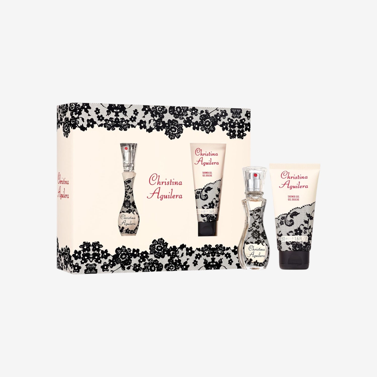 Christina Aguilera – Signature Geschenkset 2-teilig; floraler Amber-Duft; schwarzer Johannisbeertee, Pfingstrosen & Amber; exotisches glamouröses 150 ml Duschgel + 30 ml Eau de Parfum für Damen