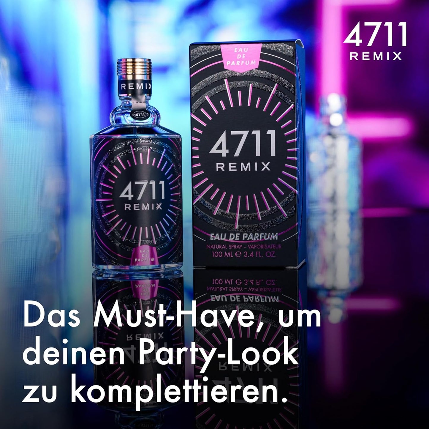 4711 Remix Electric Night Eau de Parfum, 100 ml: Damen Parfüm mit Zitrone, Pfingstrose, Zedernholz, Vanille – elektrisierender, intensiver, unwiderstehlicher Duft für Frauen