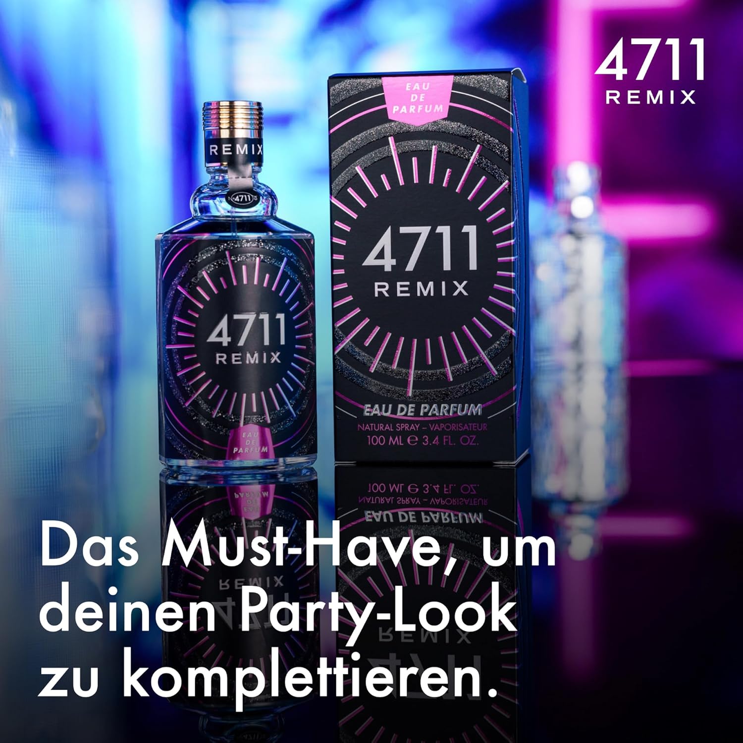 4711 Remix Electric Night Eau de Parfum, 100 ml: Damen Parfüm mit Zitrone, Pfingstrose, Zedernholz, Vanille – elektrisierender, intensiver, unwiderstehlicher Duft für Frauen