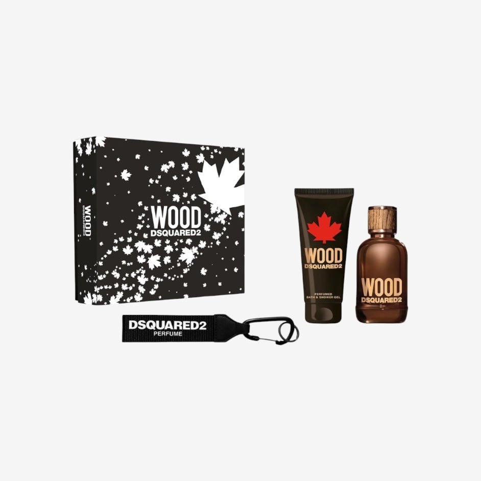 Dsquared2 Wood 3-teiliges Geschenkset: Eau de Toilette 100 ml – Duschgel 100 ml – Key